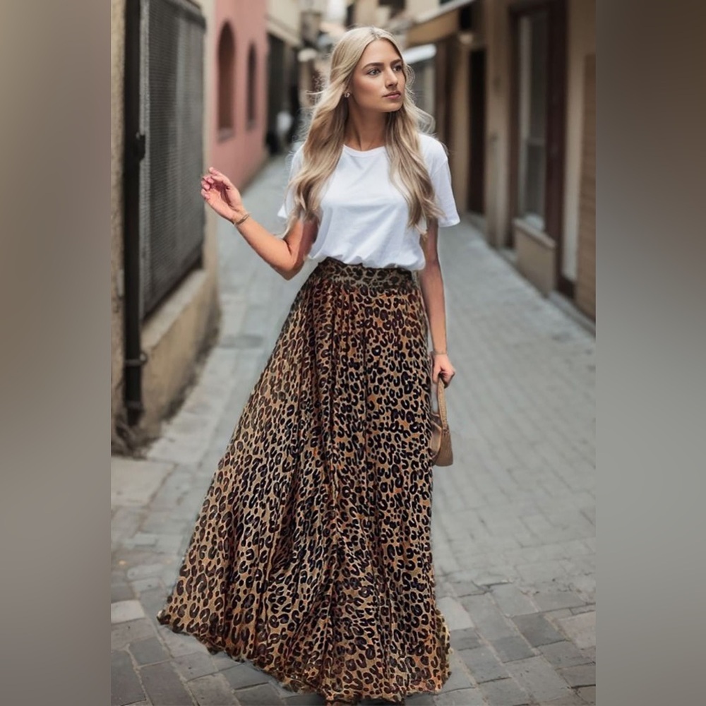 CHICWISH Maxi Skirt Animal Print Brown and Black color Size XL
